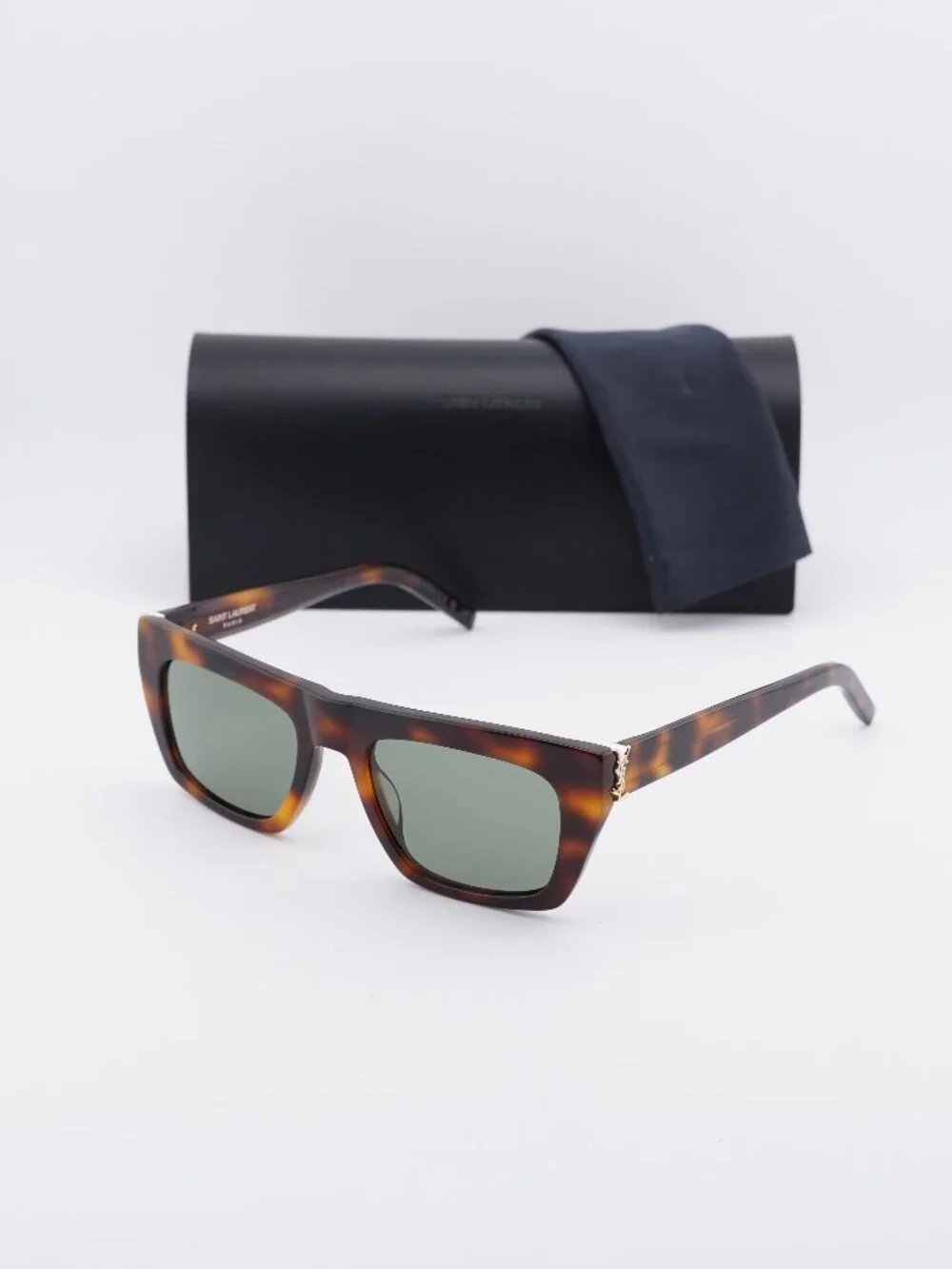 Saint Laurent SLM131 003 Rectangle Unisex Sunglasses - Havana / Green